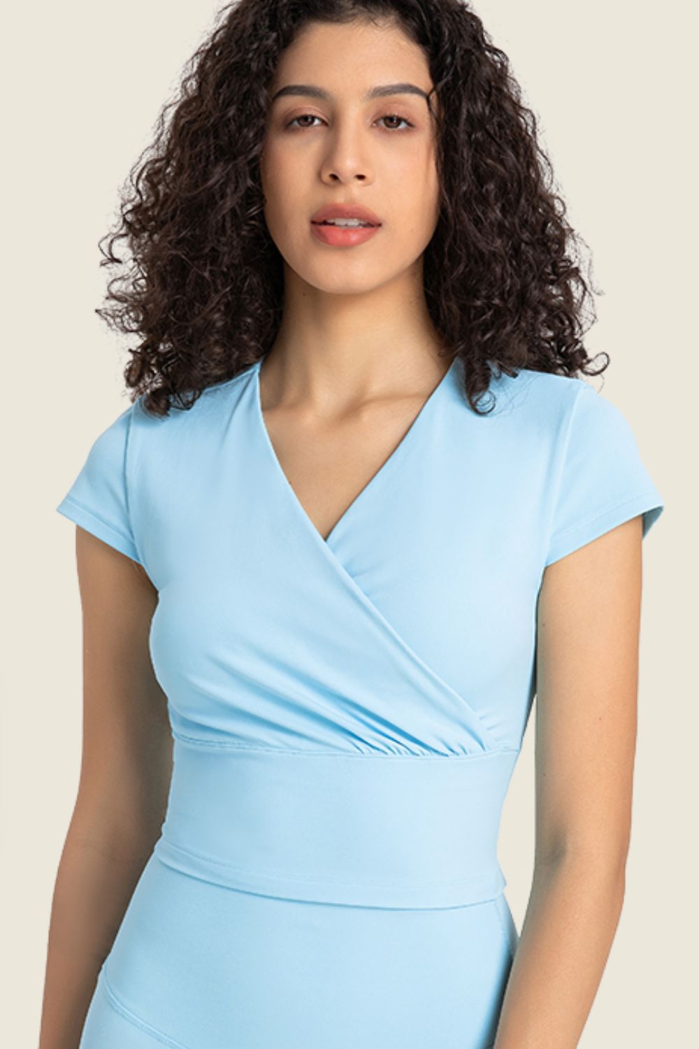 Gathered Detail Surplice Short Sleeve Sports Top