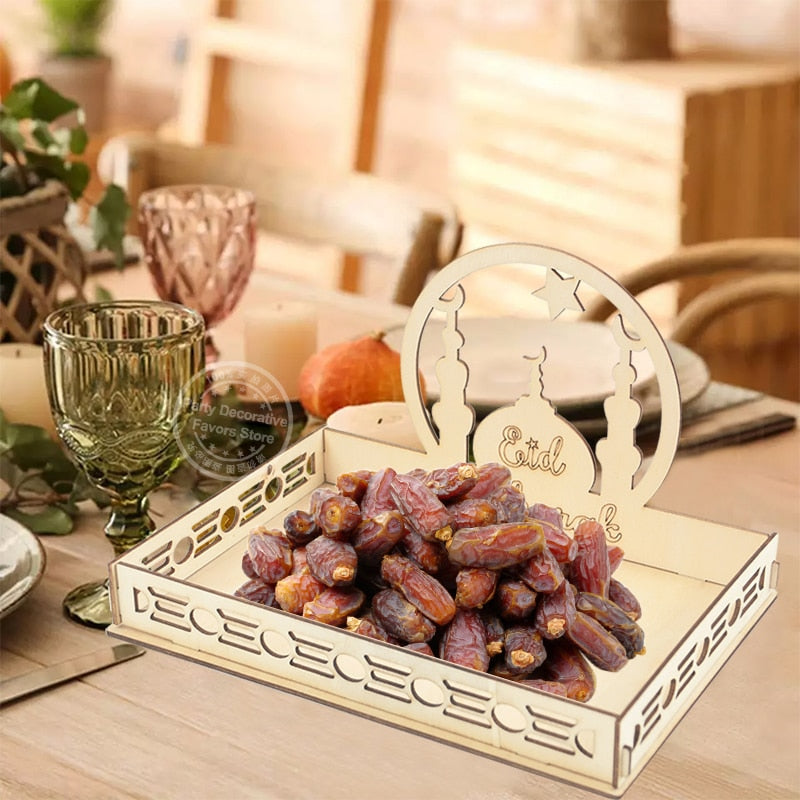 Wooden Eid Mubarak Food Tray