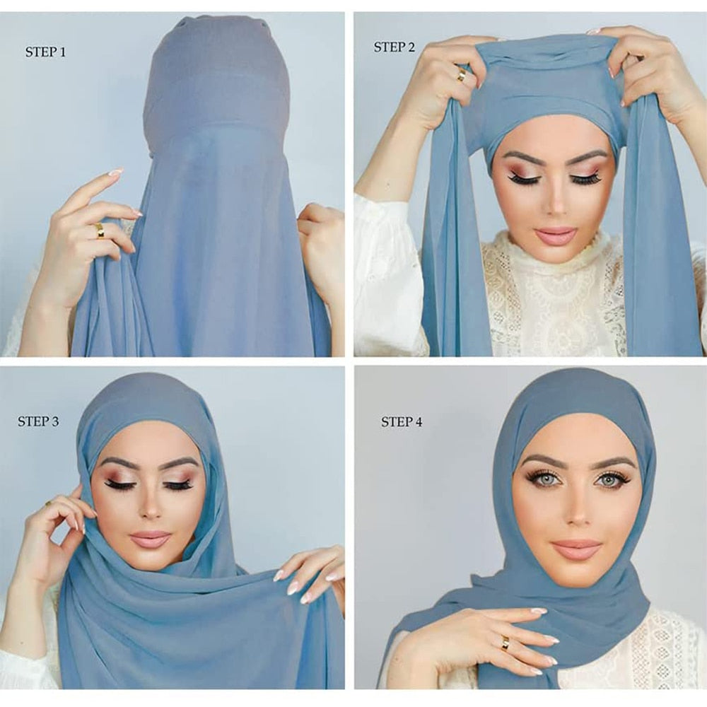 Muslim Women Chiffon Hijab With Cap