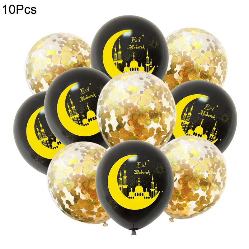 10Pcs Eid Mubarak Latex Balloon Party Supplies 2023