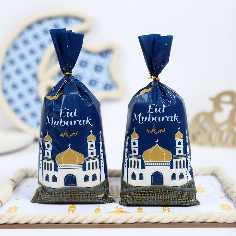 25/50pcs Eid Mubarak Gift Bags Plastic Cookie Candy Bag