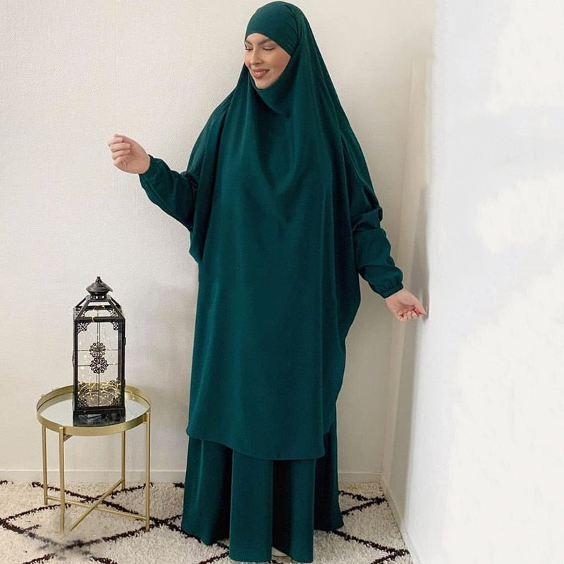 2 Piece Set Muslim Women Abaya Arab Gown