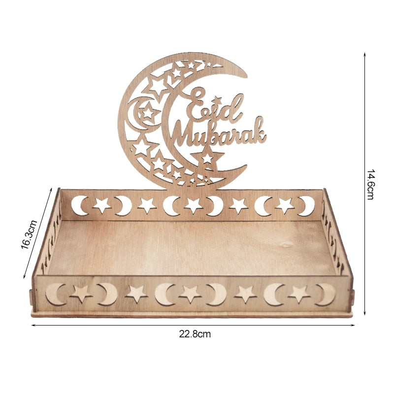 Wooden Eid Mubarak Food Tray
