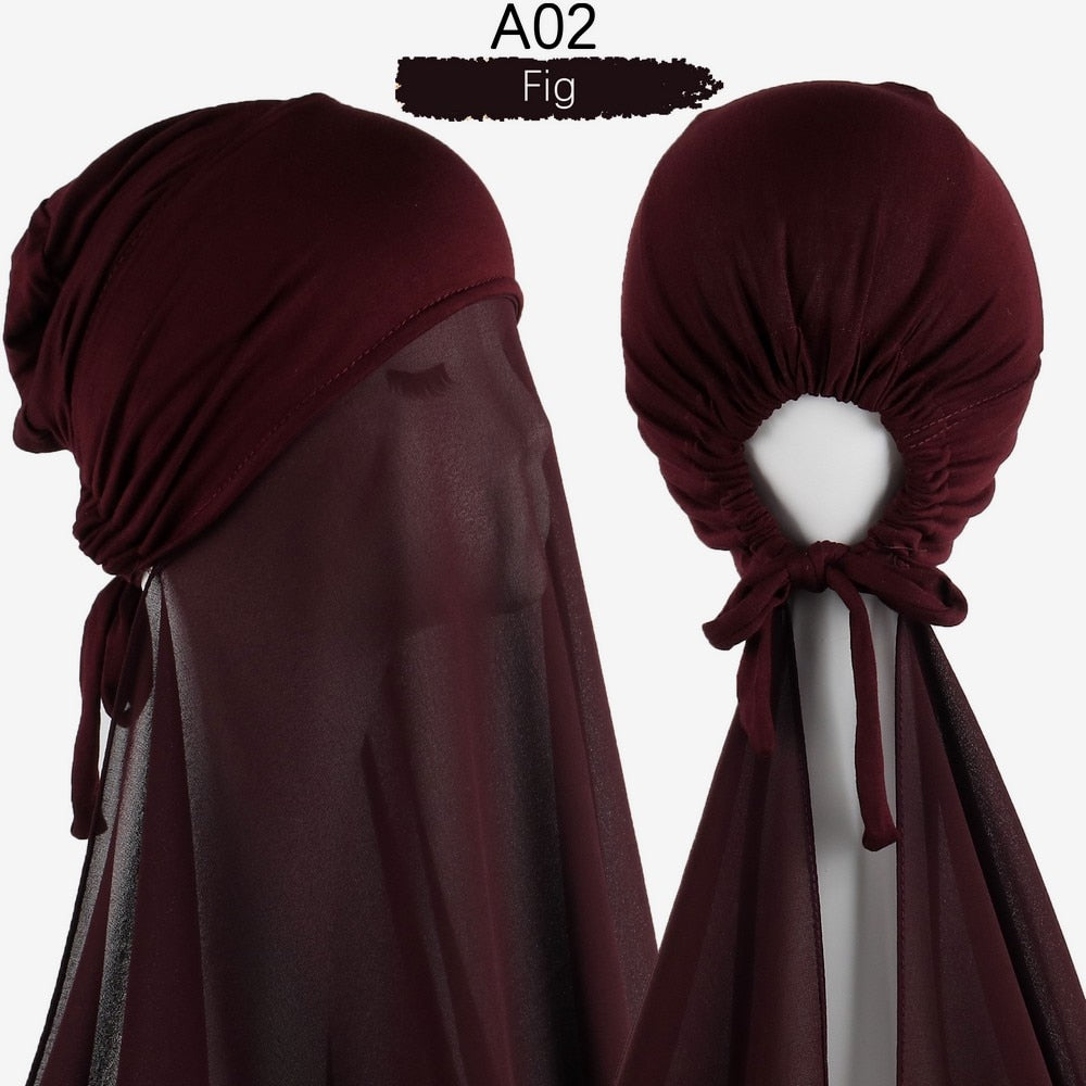 Muslim Women Chiffon Hijab With Cap