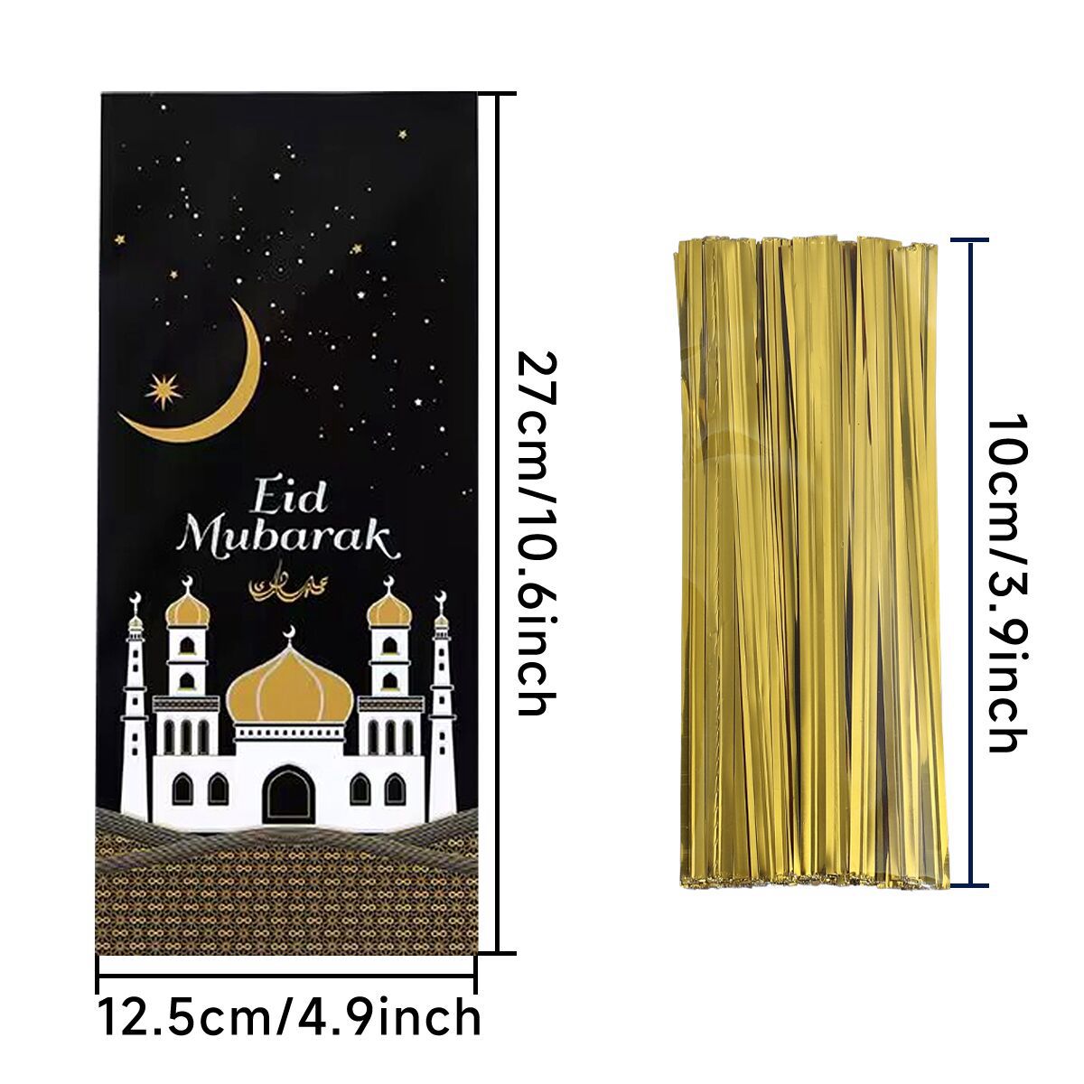25/50pcs Eid Mubarak Gift Bags Plastic Cookie Candy Bag