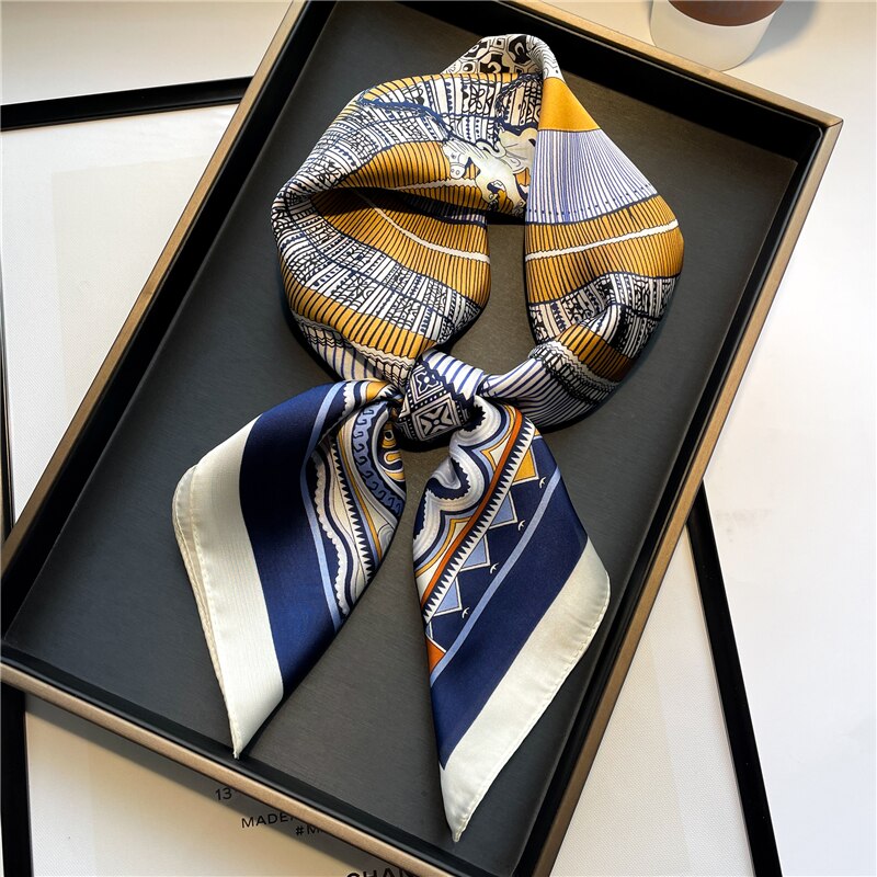 Plaid Silk Square Scarf Women