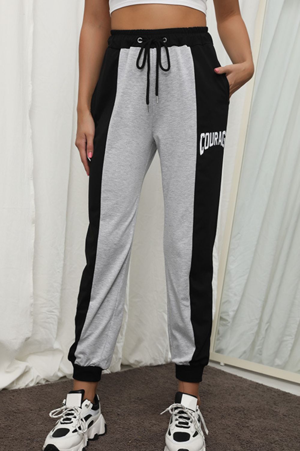 COURAGE Graphic Color Block Drawstring Joggers